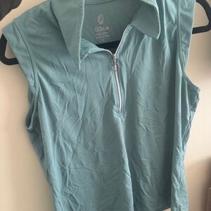 Sleeveless Quarter-Zip Polo Tank in Aqua